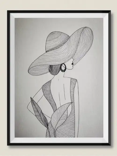 控笔训练黑白人物装饰画