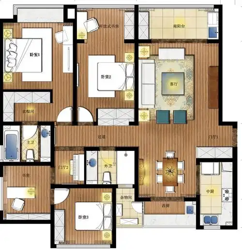 260平四居室户型图