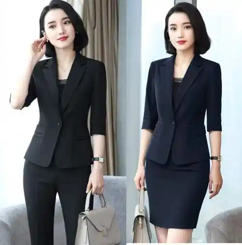 夏中袖西装职业套装女办公正酒店前台商场导购销售cosplay女装