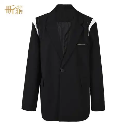 2024春季新款设计感黑白撞色单排扣休闲西装气质优雅百搭女士外套