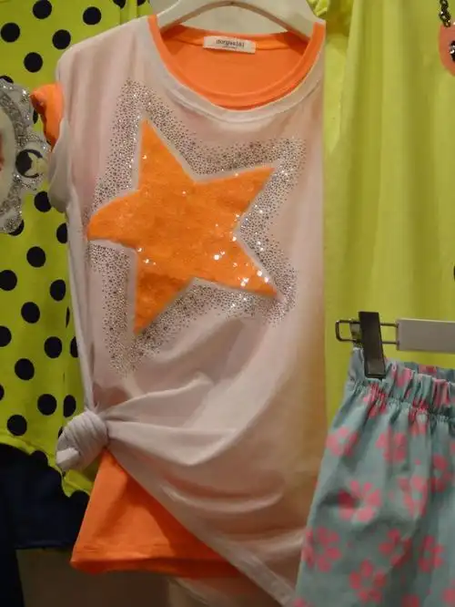 韩国服装 东大门实拍代购 2013春夏新款 纯色 星星 亮片 休闲短袖t恤