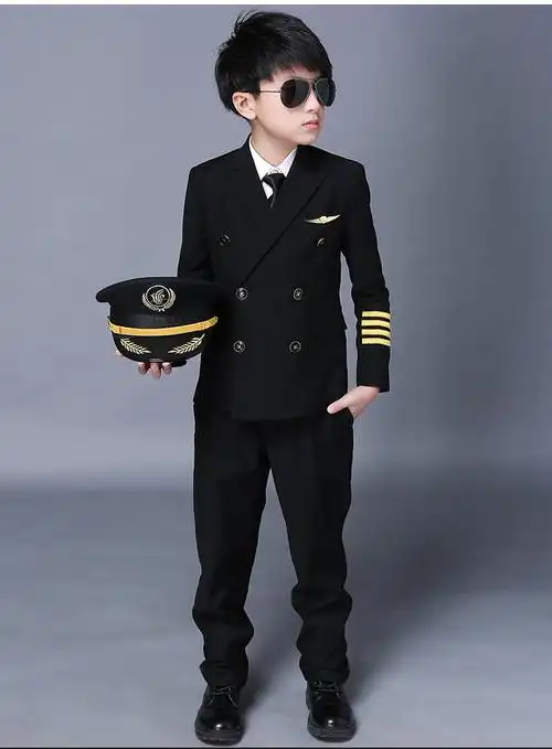 儿童中国机长制服衣服白衬衫小孩空少飞行员航空服装男童装表演服