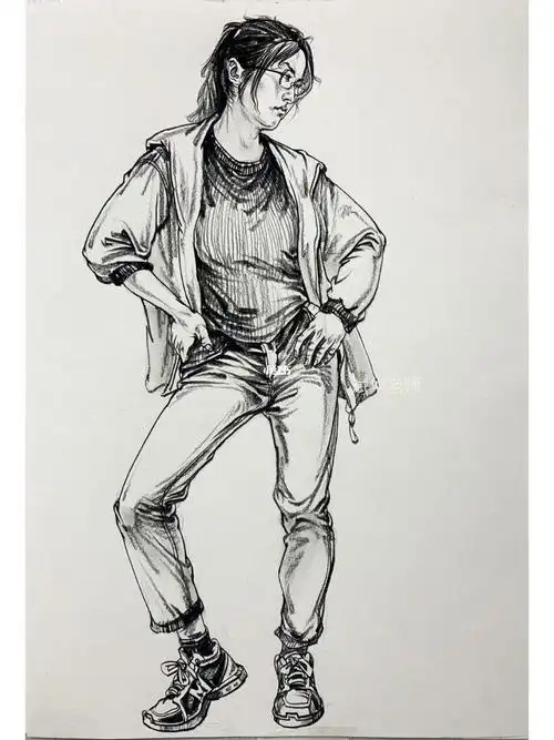 女站姿线面三步骤与上篇线描相呼应