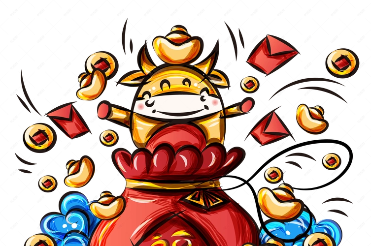 福袋招财2021手绘矢量牛年素材