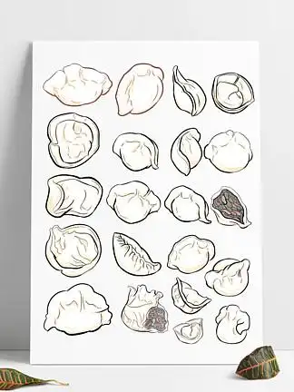 饺子黑白 i>线 /i> i>稿 /i>国风元素