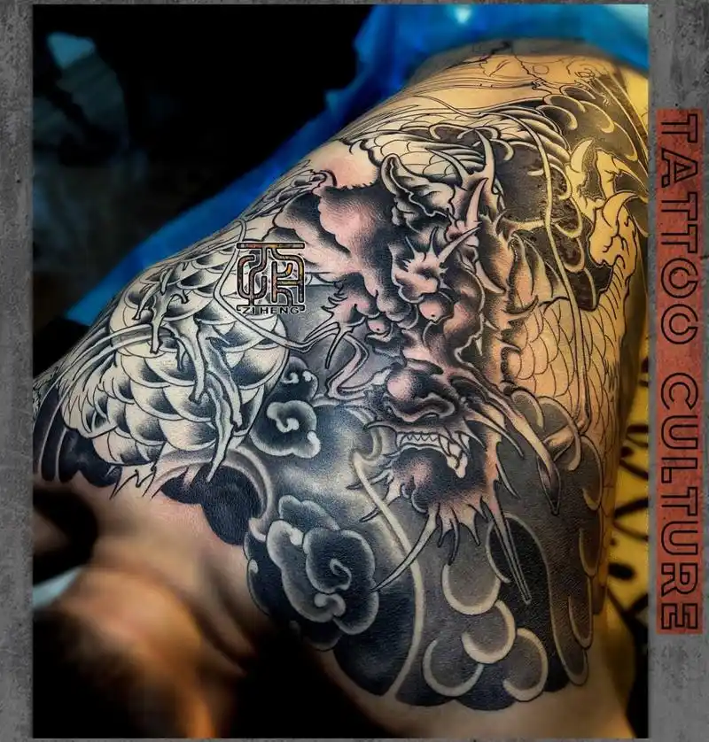 子恒刺青# 传统满背龙门图#河北纹身