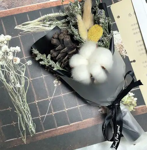 素雅白色木棉花松果干花花束圣诞节礼物复古复古迷干花