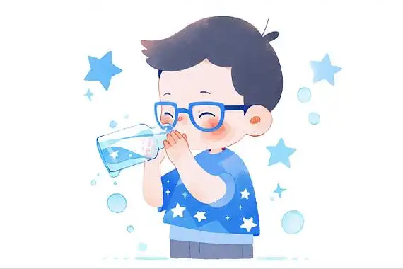 在喝水的小孩卡通ai插画