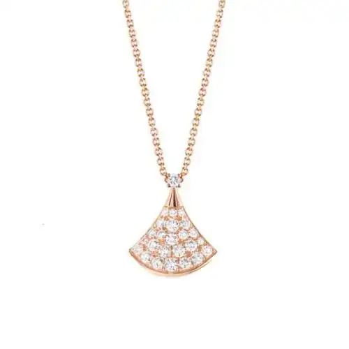 bvlgari宝格丽divasrsquodream经典款18k金玫瑰金镶满钻小扇子项链