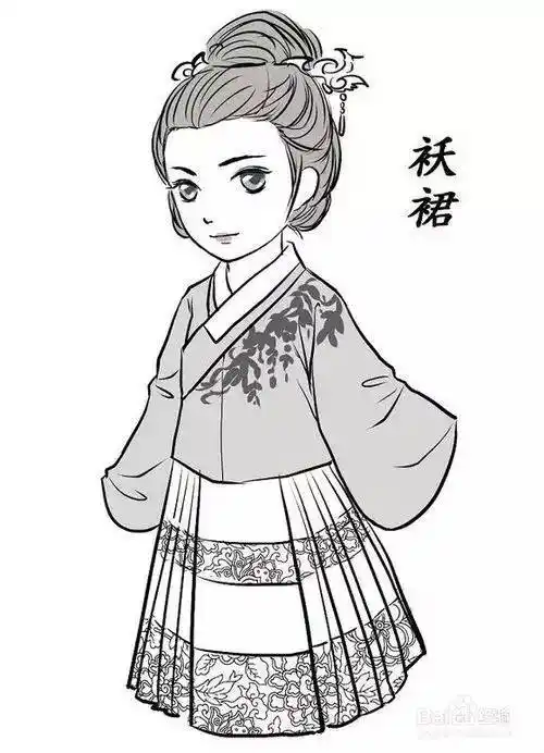 简笔画齐胸襦裙古风汉服女简笔画学一学汉服|з|手帐素材插画手绘艺术
