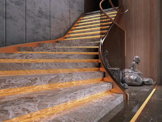 装修灵感灰色大理石楼梯耐看高级