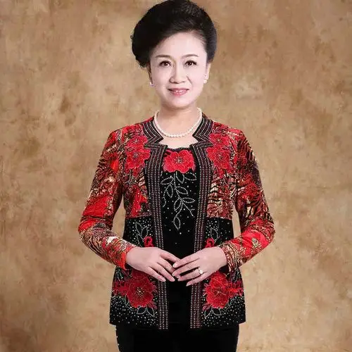 一品奴中老年女装红色结婚宴席丝绒加大码肥妈妈装婚礼服装