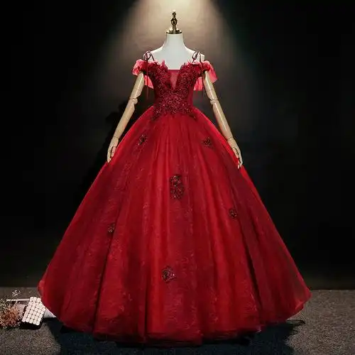 艺考礼服女声乐晚礼服新款红色婚纱独唱年会礼服蓬蓬裙美声演出服主持