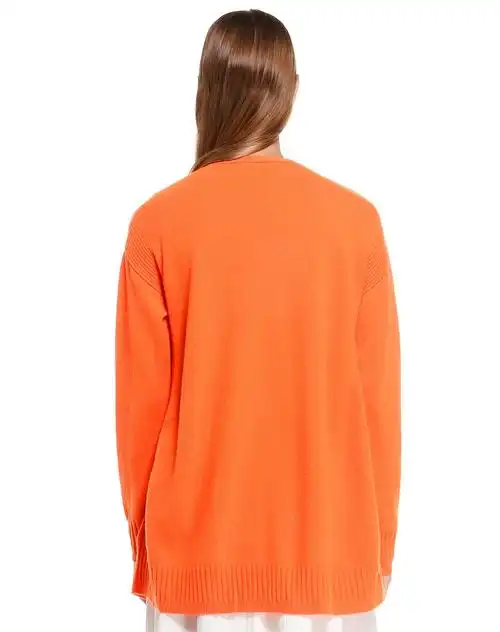 荧光橙色简约舒适开襟长袖山羊绒衫