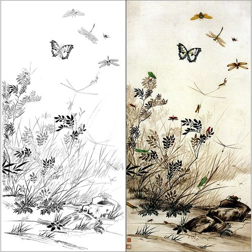 tp349工笔画蝴蝶临摹画稿白描底稿国画花鸟画四尺六尺线描打印稿