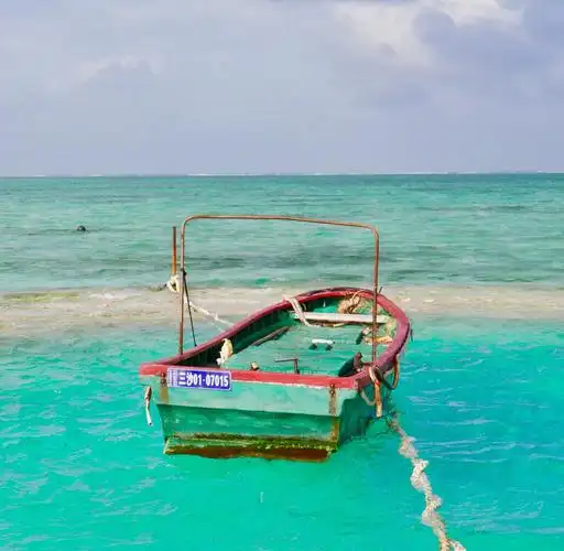 岛上和海边的几艘小船,不知是闲置还是有意作为拍照的道具.