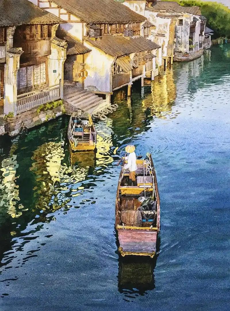 我画的江南水乡作品#抖音图文来了 #王园园水彩 #水彩  - 抖音