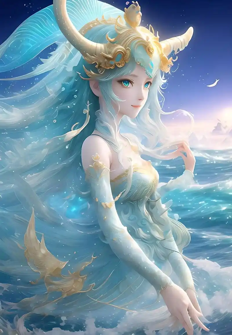 图文伙伴计划魔羯座,美人鱼,在海水里,头上有羚羊角,妖怪, - 抖音