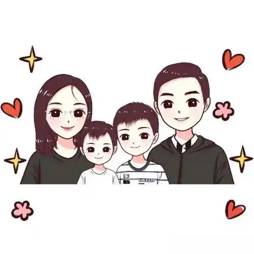 亲子头像一家四口两个儿子 - 可爱卡通头像!