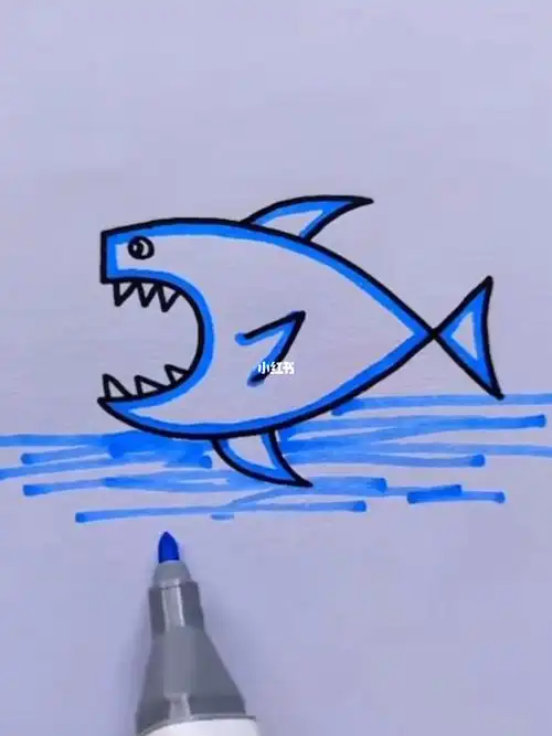 幼儿园手工用数字5画一只小鲨鱼75