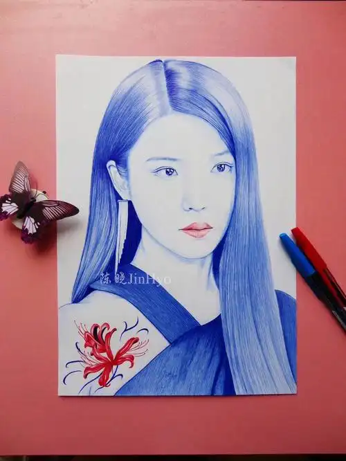 圆珠笔手绘德鲁纳酒店李知恩iu