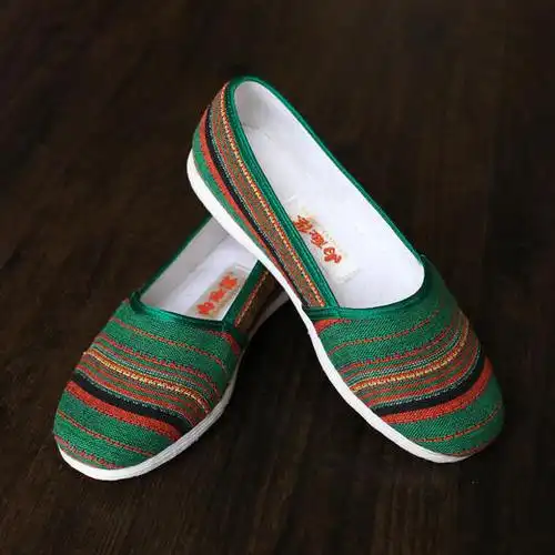 内联升布鞋女老字号北京布鞋千层底加密民族风方口条纹8277a