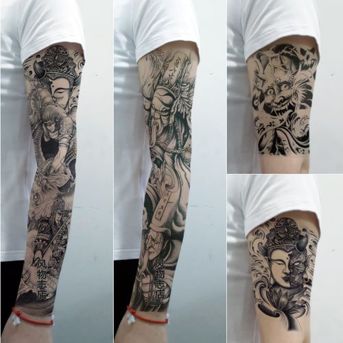 2张全臂 2张半臂 纹身贴防水持久男女仿真花臂善恶佛黑白无常刺青