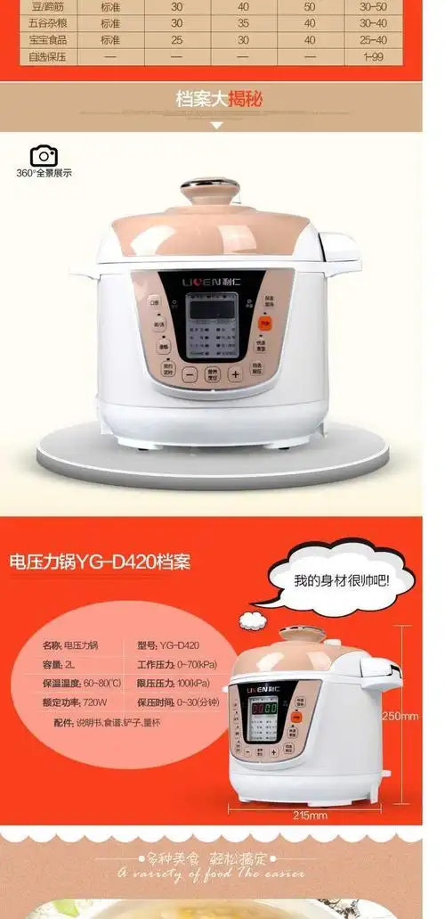 liven/利仁 yg-d420智能电压力锅2升迷你家用美食营养高压锅饭煲_7折