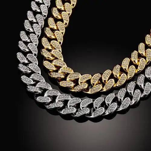 欧美嘻哈新款简约百搭合金古巴链20mm男士大仿金链子项链_双氙车灯