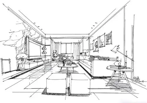 室内手绘客厅线稿草图表达
