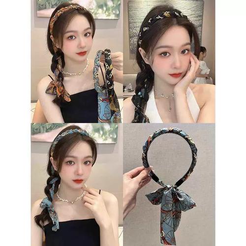 【精品】复古链条编发发箍女森系仙美飘带发带绑发头箍一体系夏季