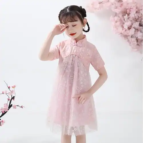 中国风女童旗袍裙春秋改良款 小女孩儿童古筝演出服公主洋气薄款