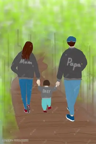 一家三口踏青插画