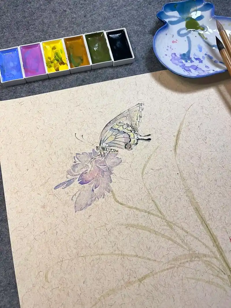 没骨蝴蝶.#没骨画 #蝴蝶 #国画 #月升绘馆 - 抖音