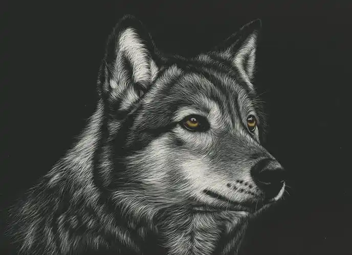 狼,绘制壁纸,头,黑白,黑色背景,动物,照片