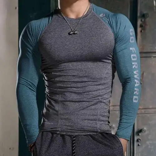 秋季新款健身服紧身衣男士长袖吸湿排汗透气t恤跑步训练打底汗衫