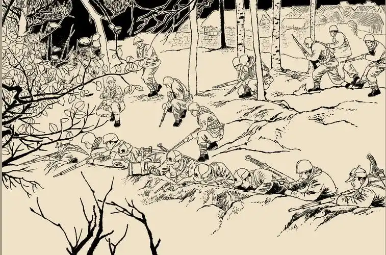 抗战连环画写实漫画线稿场景速写人物速写线描