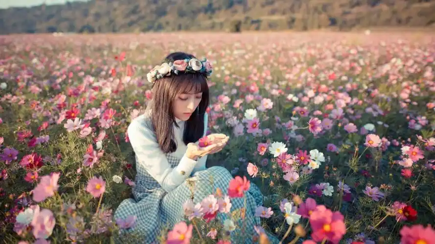 花海中的唯美女孩