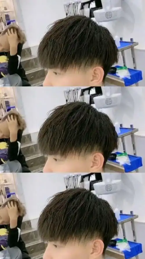 男士摩根锡纸烫:发根蓬松凌乱,发尾自然垂直.