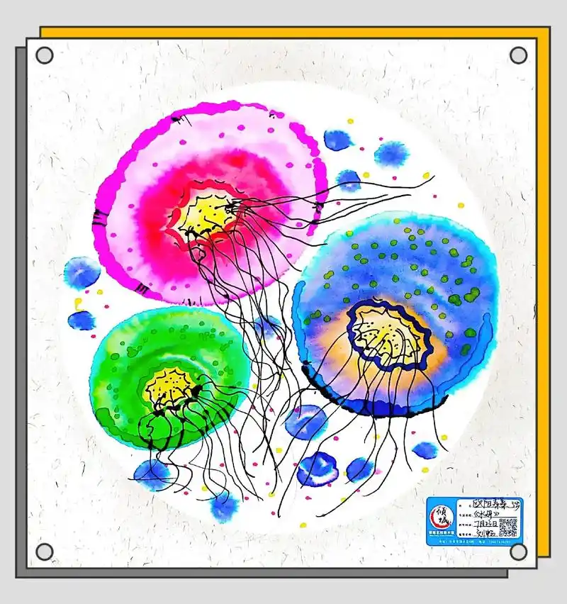 创意儿童渲染《水母》本周是创意班第6次课 166绘画主题:《水 - 抖