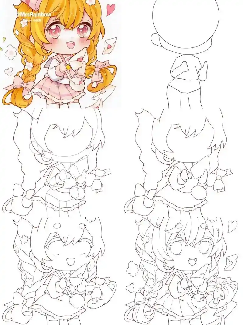 q版漫画人物绘画步骤.第一步定出人物比例,绘画人体结构动作. - 抖音