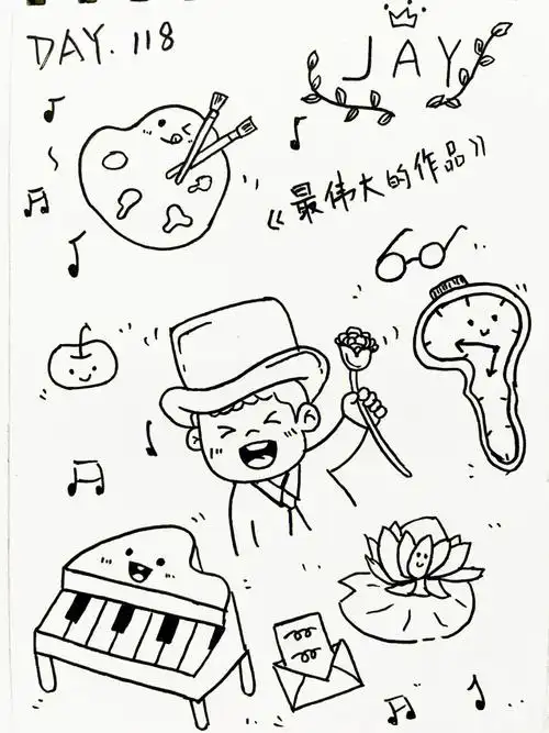 第118篇简笔画手账素材杰伦出新歌啦