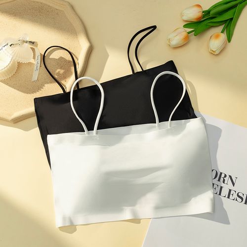 夏季学生冰丝抹胸吊带带胸垫打底裹胸细肩带少女内衣冰丝文胸无磁