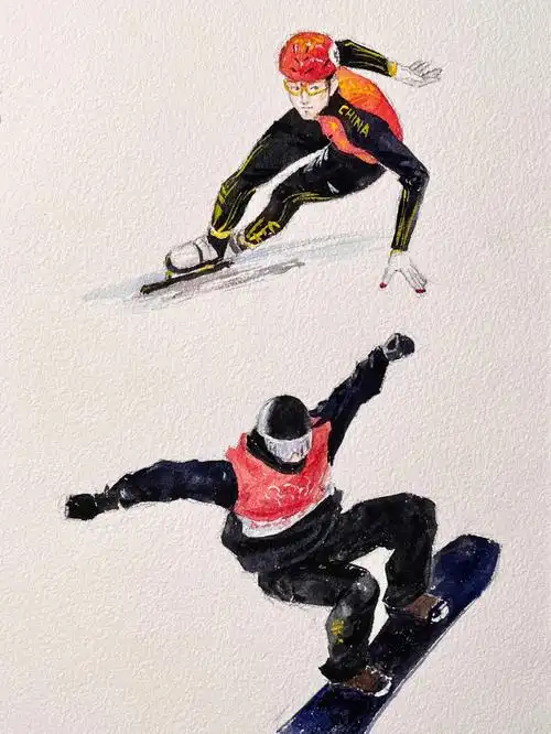 水彩插画-冬奥运动健儿人物速写