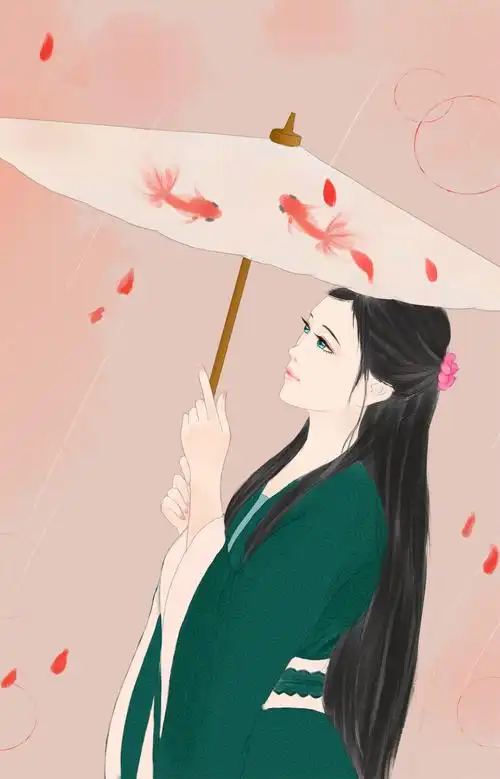 原创手绘插画 — 油纸伞汉服女子