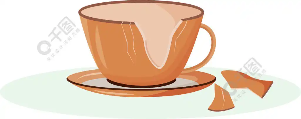 破碎的陶器平彩物体传统迷信好运的标志在白色背景上隔离的碎陶瓷杯