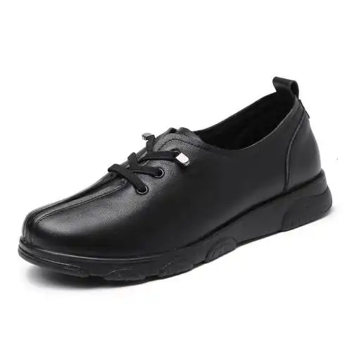 旺奈wangnai秋冬季休闲中老年女皮鞋平底软底妈妈鞋单鞋真皮大码中年