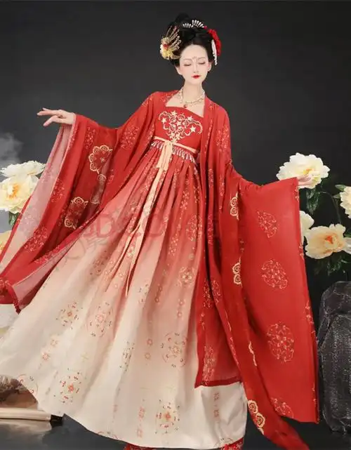 襦裙改良原创中国风古装 k21-601 酒红色裙 酒红色大袖衫 酒红披帛色