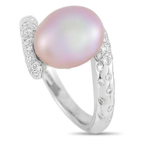 香奈儿chanel白色珍珠戒指|18k white gold diamond and pearl ring