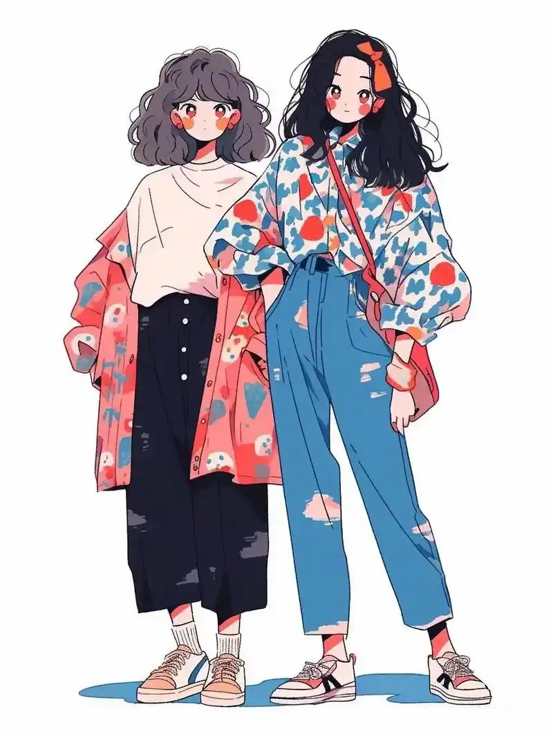 闺蜜穿搭.#图文伙伴计划 #画画 #穿搭 #卡通 #动漫 彩 - 抖音